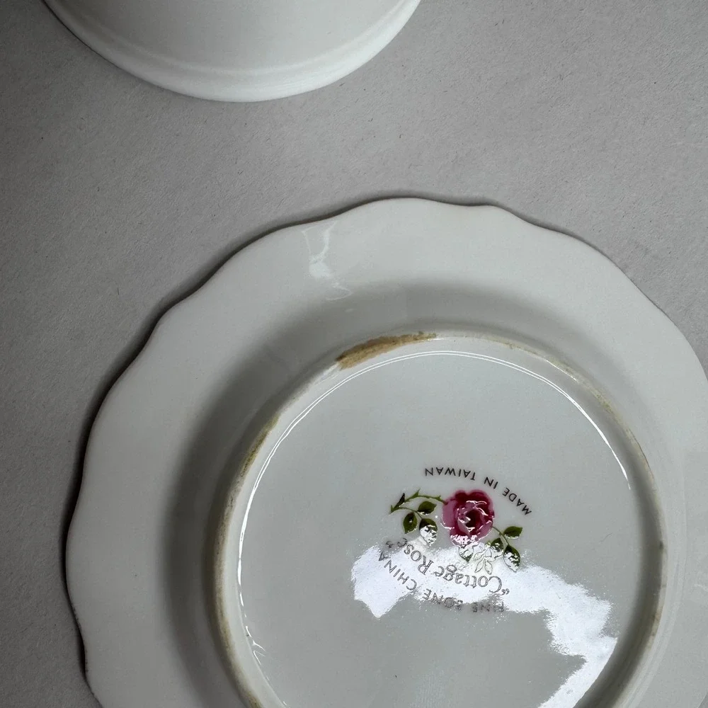 Cottage‎ Rose Fine Bone China Jam Honey Pot with Lid and Saucer Floral Taiwan